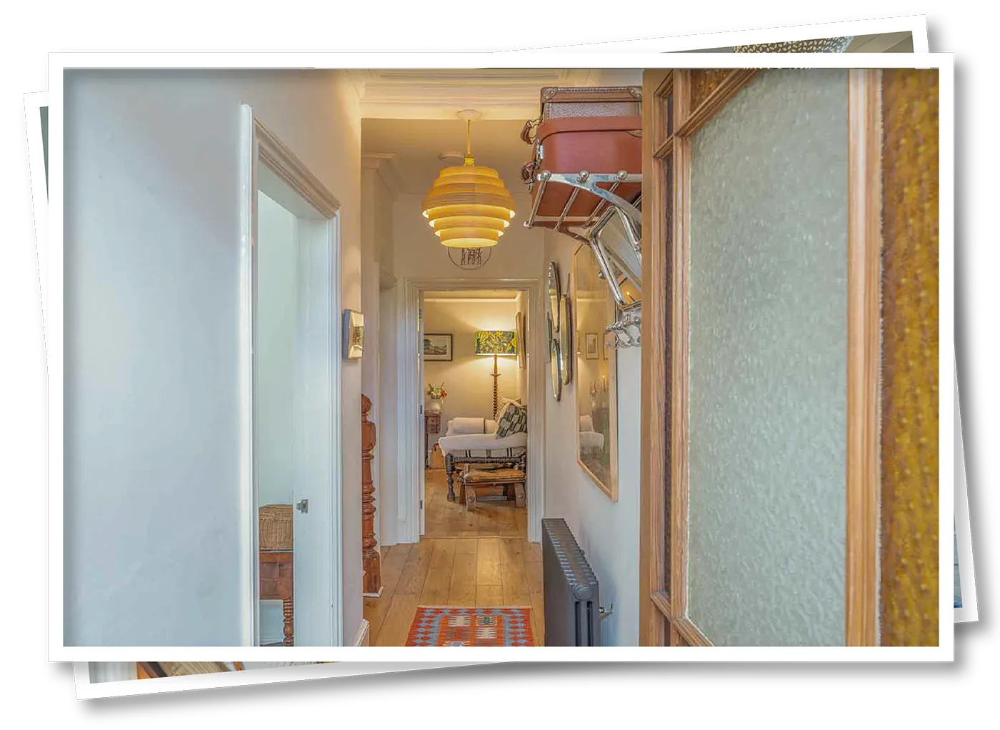 Entrance hallway at North View B&B, Penrith, featuring quirky touches such as the vintage luggage rack