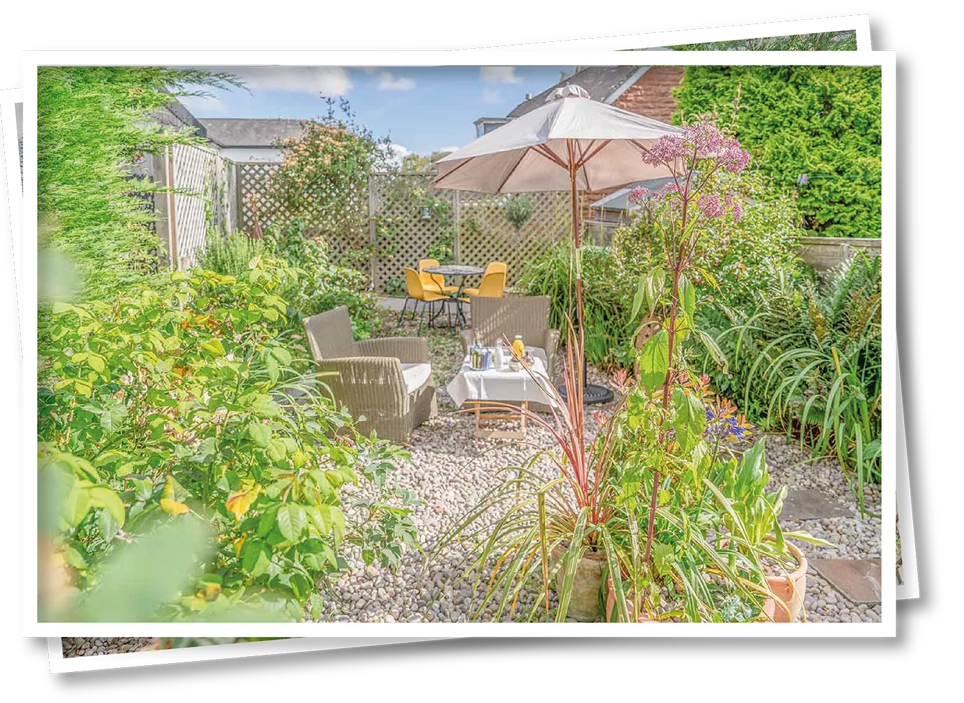 Seating area in the garden at North View B&B, Penrith, offering a cosy outdoor space at this Lake District and Eden Valley B&B