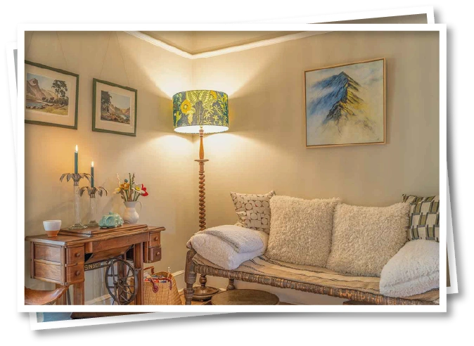 Corner of the snug at North View B&B, Penrith, with quirky furnishings and a cosy, inviting atmosphere
