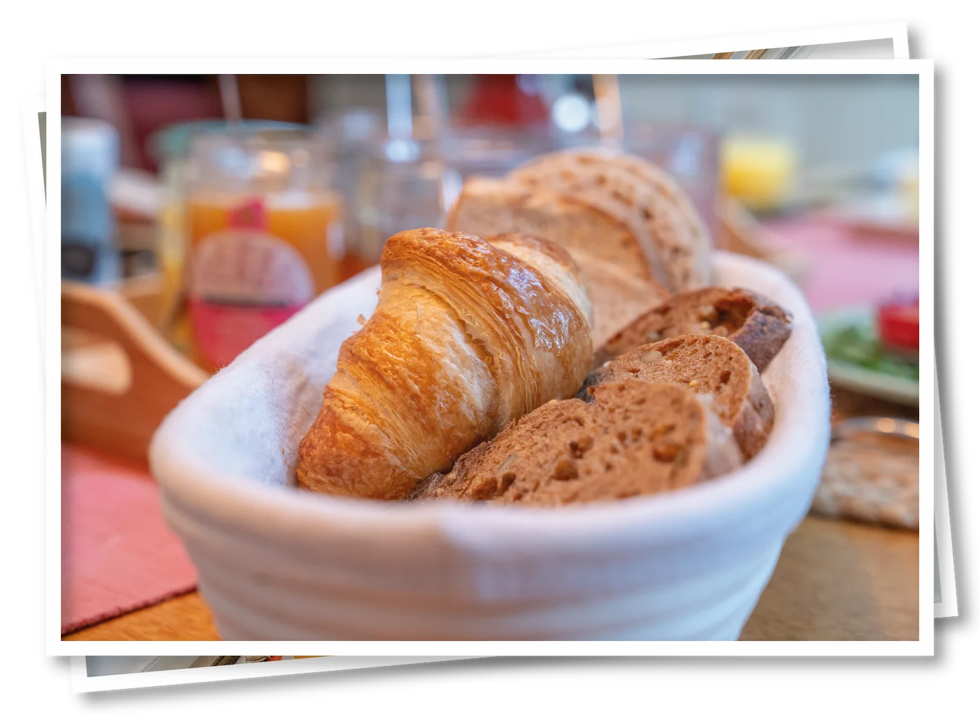 Basket with croissant and bread, part of a continental breakfast at North View B&B, Penrith, Lake District B&B.