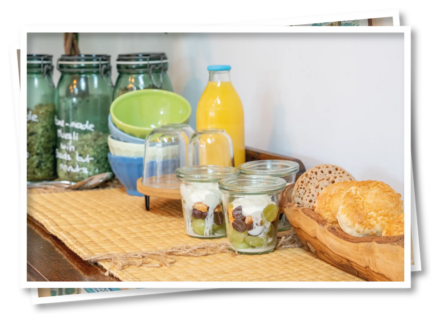 Continental breakfast setup at North View B&B, Penrith, with fresh pastries, fruit, and light bites, ideal start to a Lake District B&B stay