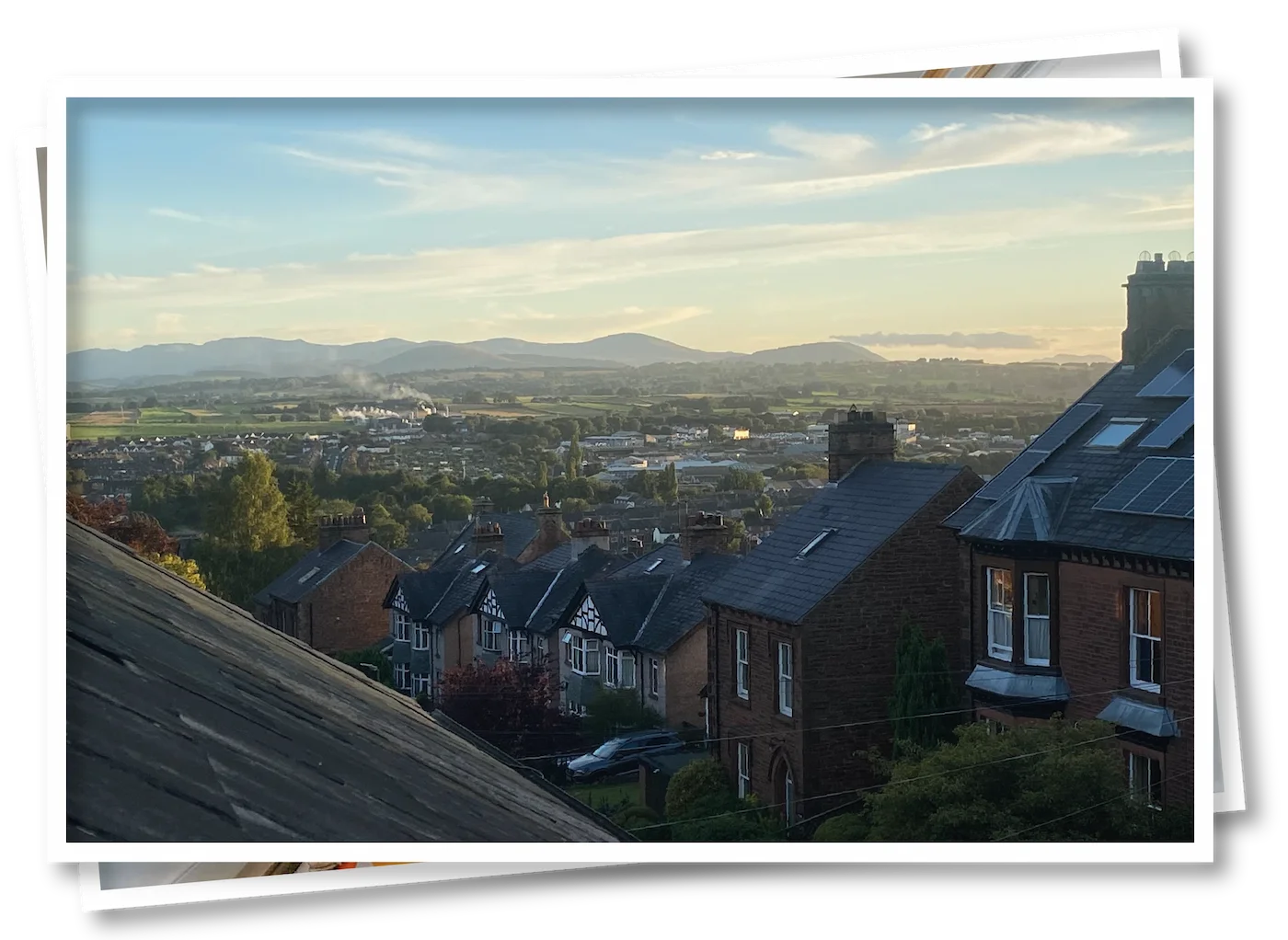 View from the Orange Herdy Room top-floor bedroom at North View B&B, Penrith, overlooking the town and the Lake District mountains