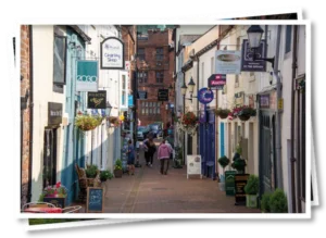 Penrith High Street with charity shops and curios, a short walk from North View B&B, Penrith, Lake District B&B